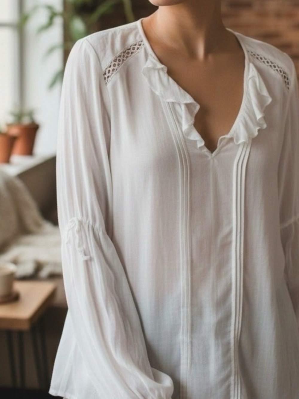 Free People Cream Textured Boho Top Size S/M
